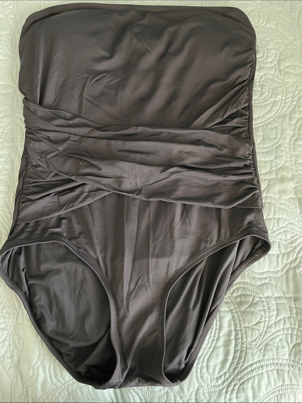 Ann Taylor Strapless Ruched One-Piece Swimsuit in Black